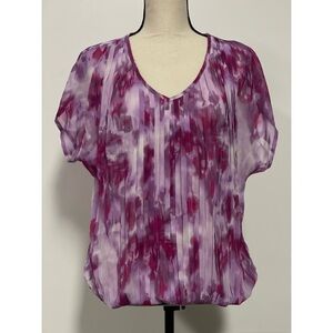 Apt. 9 Chiffon Sheer Short Sleeve Blouse Pink Size L